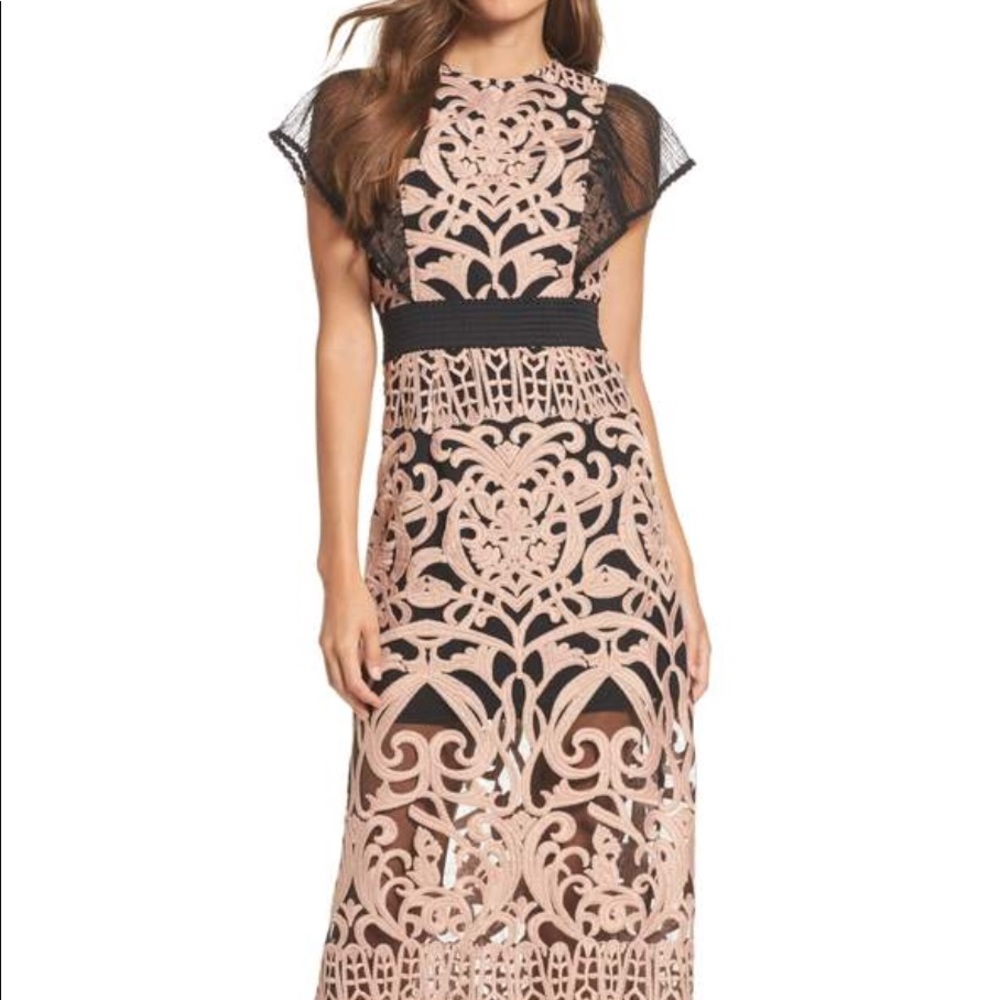 FOXIEDOX Rosabel Embroidered Midi Sheath Dress